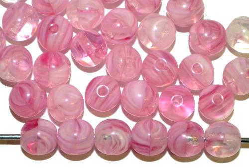 Glasperlen rund
 rosa weiß meliert, 
 hergestellt in Gablonz / Tschechien