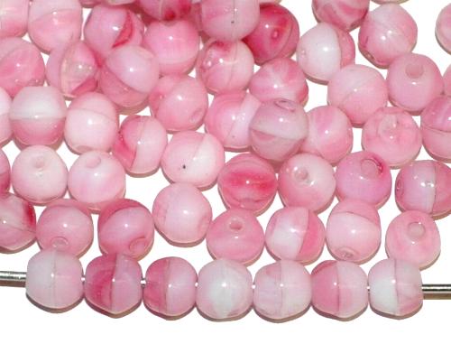 Glasperlen rund rosa weiß marmoriert, hergestellt in Gablonz / Tschechien