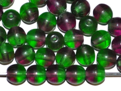 Glasperlen rund, 
 grün violett transp., 
 hergestellt in Gablonz / Tschechien