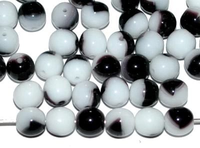 Glasperlen rund schwarz weiß opak, hergestellt in Gablonz / Tschechien