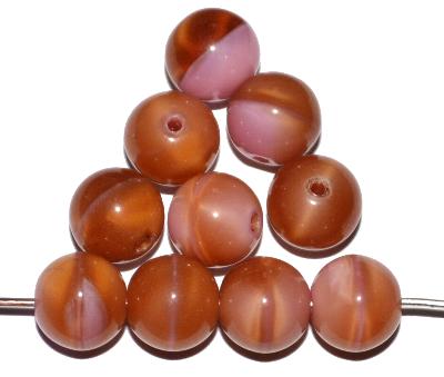 Glasperlen rund, Perlettglas altrosa mit topas, hergestellt in Gablonz / Tschechien