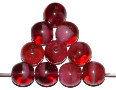 Glasperlen rund, Mischglas fuchsia weiß, hergestellt in Gablonz / Tschechie