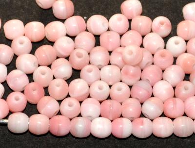 Glasperlen rund rosa weiß marmoriert, hergestellt in Gablonz / Tschechien