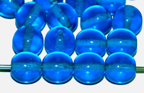 Glasperlen rund  blau transp.,  hergestellt in Gablonz / Tschechien