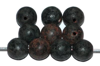 Glasperlen rund, schwarz braun, Oberfläche strukturiert und mattiert (frostet), hergestellt in Gablonz / Tschechien