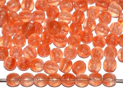 Glasperlen rund, orangerot marmoriert transp., hergestellt in Gablonz / Tschechien