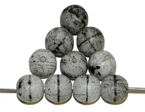 Glasperlen rund, weiß schwarz, Oberfläche strukturiert und mattiert (frostet), hergestellt in Gablonz / Tschechien