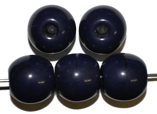 Glasperlen rund mit großem Loch,  dunkelblau opak,  hergestellt in Gablonz / Tschechien