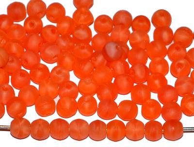 Glasperlen rund, Perlettglas orange mattiert, hergestellt in Gablonz / Tschechien