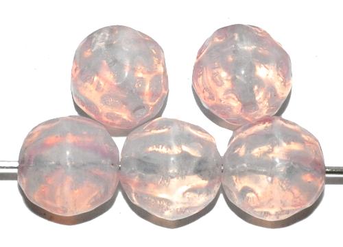 Glasperlen rund Oberfläch strukturiert, Opalglas blassrosa, hergestellt in Gablonz / Tschechien