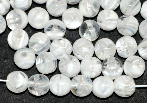 Glasperlen rund  weiß kristall meliert,  hergestellt in Gablonz / Tschechien