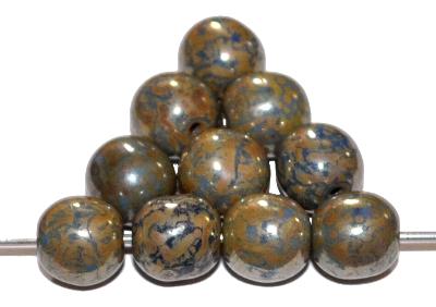 Glasperlen rund,
 mit burning silver picasso finish,
 hergestellt in Gablonz / Tschechien