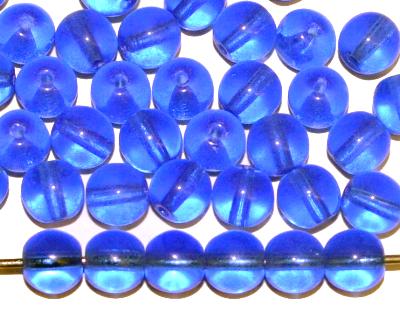 Glasperlen rund
 blau transparent,
 hergestellt in Gablonz / Tschechien