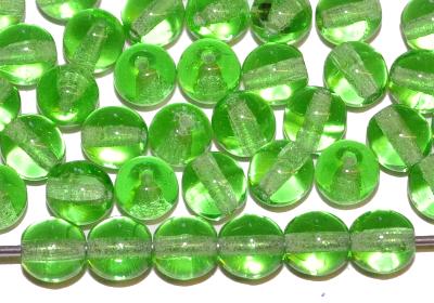 Glasperlen rund
 grün transparent,
 hergestellt in Gablonz / Tschechien