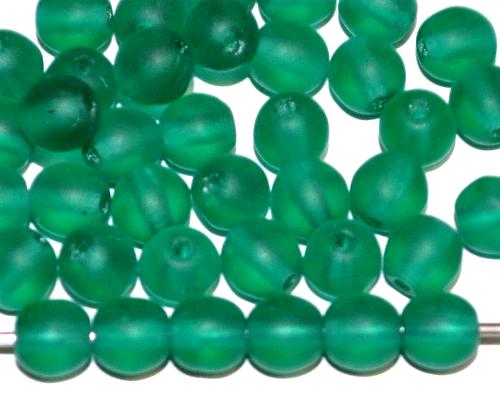 Glasperlen rund smaragdgrün transp. mattiert, hergestellt in Gablonz Tschechien