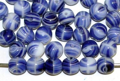 Glasperlen rund
 blau weiß marmoriert,
 hergestellt in Gablonz / Tschechien