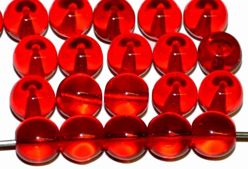 Glasperlen rund
 rot transparent,
 hergestellt in Gablonz / Tschechien