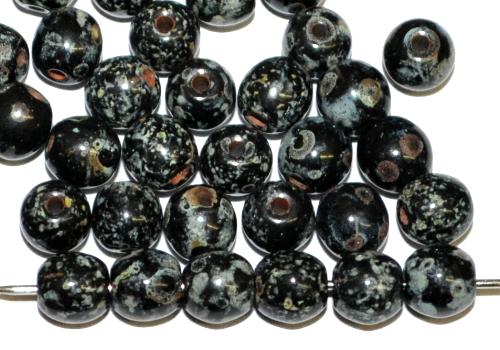 Glasperlen rund schwarz mit picasso finish, hergestellt in Gablonz / Tschechien