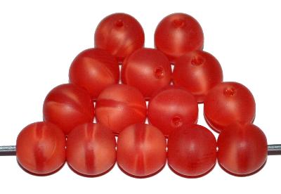Glasperlen rund,
 Perlettglas rot mattiert,
 hergestellt in Gablonz / Tschechien