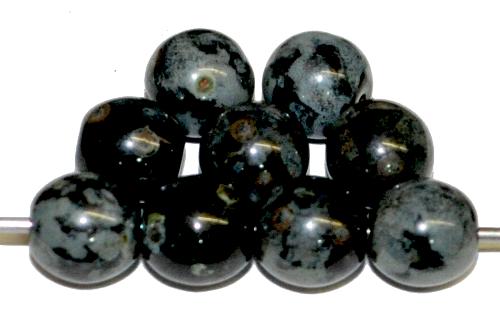 Glasperlen rund  schwarz mit picasso finish,  hergestellt in Gablonz / Tschechien 
