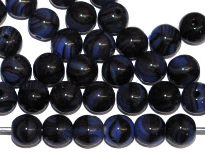 Glasperlen rund
 schwarz blau opak marmoriert
 