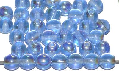 Glasperlen rund
 aqua transparent mit AB,
 hergestellt in Gablonz / Tschechien