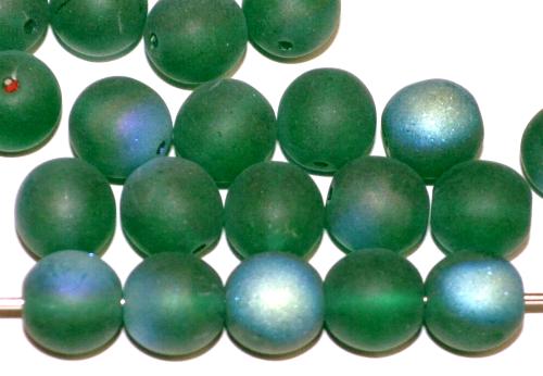 Glasperlen rund  grün transp. mattiert mit AB,  hergestellt in Gablonz / Tschechien