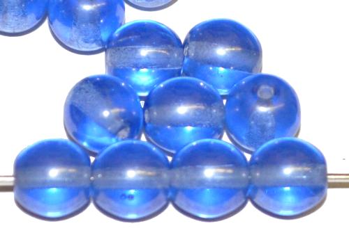 Glasperlen rund  blau transp. mit lüster,  hergestellt in Gablonz / Tschechien