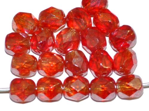 facettierte Glasperlen
 rot orange transp. mit Lüster,
 hergestellt in Gablonz / Tschechien
