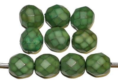 facettierte Glasperlen Wachsperlen,
 Wachsüberzug grün,
 hergestellt in Gablonz / Tschechien