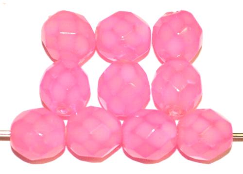 facettierte Glasperlen
 Wachsüberzug pink,
 hergestellt in Gablonz / Tschechien