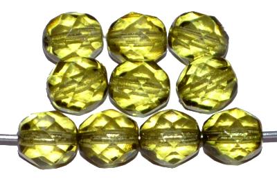 facettierte Glasperlen
 Wachsüberzug olivgrün,
 hergestellt in Gablonz / Tschechien