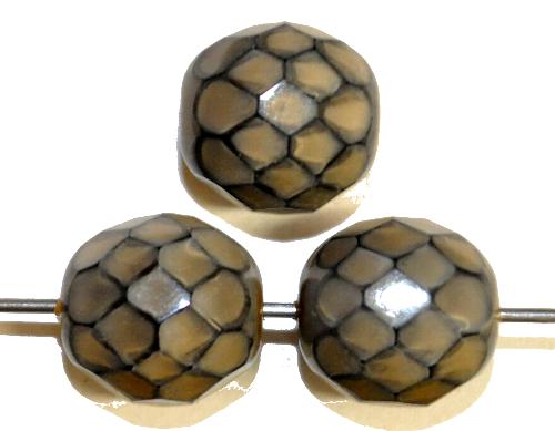 facettierte Glasperlen Wachsperlen 
 mit Wachsüberzug beige, 
 hergestellt in Gablonz / Tschechien