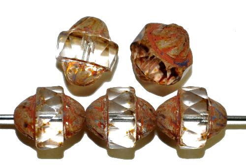 Glasperlen mit facettiertem Band  kristall und picasso finish,  hergestellt in Gablonz / Tschechie