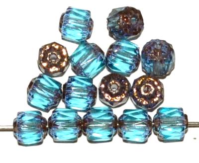 facettierte Glasperlen / Barockperlen
 blau transp. mit metallic finish,
 hergestellt in Gablonz / Tschechien