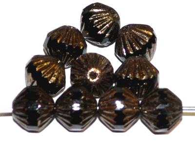 Glasperlen mit facettiertem Band schwarz mit bronze finish, hergestellt in Gablonz / Tschechien