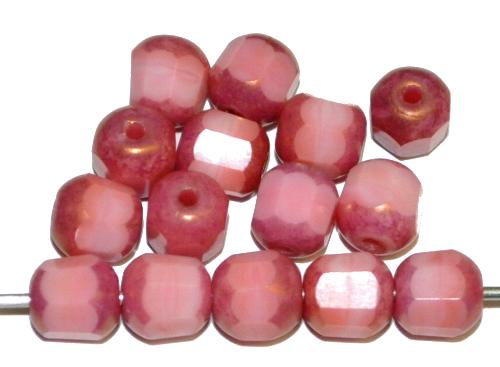 geschliffene Glasperlen / lampion beads
 rosa opak mit bronze finish,
 hergestellt in Gablonz / Tschechien