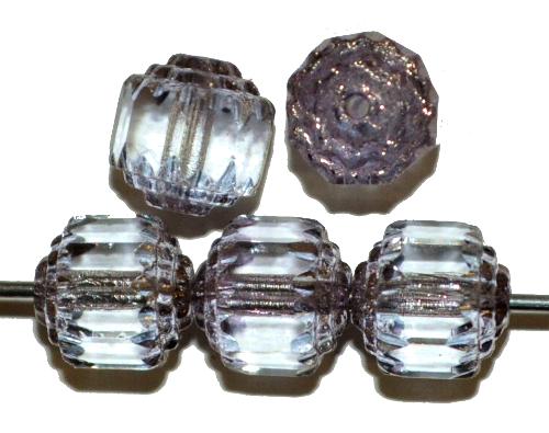 Glasperlen mit Längschliff / Barockperlen 
 light smoke kristall mit metallic finish,
 hergestellt in Gablonz / Tschechien