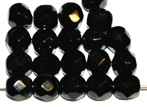 facettierte Glasperlen 
 schwarz opak,
 hergestellt in Gablonz / Tschechien