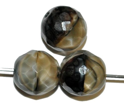 facettierte Glasperlen  Perlettglas beige meliert, hergestellt in Gablonz / Tschechien