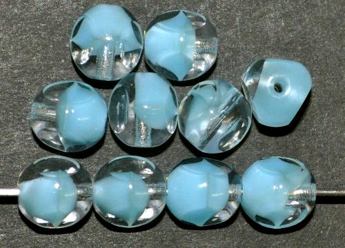 Glasperlen 3 Seiten geschliffen
 hellblau kristall,
 hergestellt in Gablonz / Tschechien
 