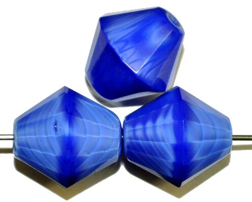 geschliffene Glasperlen 
 Perlettglas blau, 
 hergestellt in Gablonz / Tschechien