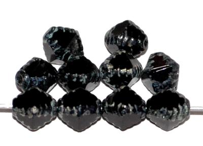 geschliffene Glasperlen
 Multi Cut Beads
 schwarz mit picasso finish,
 hergestellt in Gablonz / Tschechien