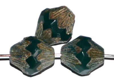 Glasperlen mit facettiertem Band Alabasterglas grün mit burning silver picasso finish, hergestellt in Gablonz / Tschechien