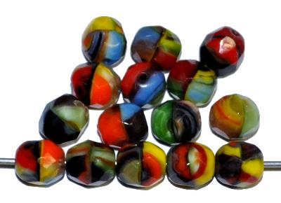 facettierte Glasperlen opak multicolor,  hergestellt in Gablonz / Tschechien