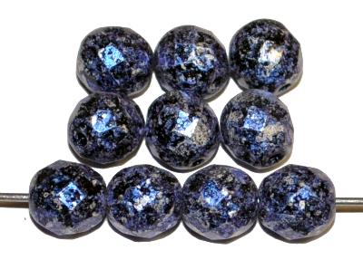 facettierte Glasperlen schwarz opak mit gesprenkelten blau silber finsh, hergestellt in Gablonz / Tschechien