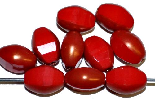 Glasperlen geschliffen
 rot opak bronziert,
 hergestellt in Gablonz / Tschechien