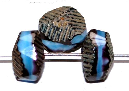 facettierte Glasperlen hellblau mit burning silver picasso finish, hergestellt in Gablonz / Tschechien