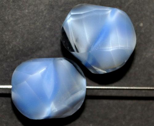 geschliffene Glasperlen, Multi Cut Beads 
 Perlettglas hellblau kristall,
 hergestellt in Gablonz / Tschechien