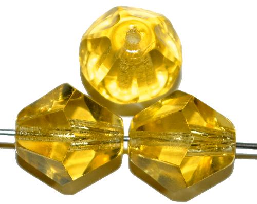 geschliffene Glasperlen bicon gelb transp., hergestellt in Gablonz / Tschechien